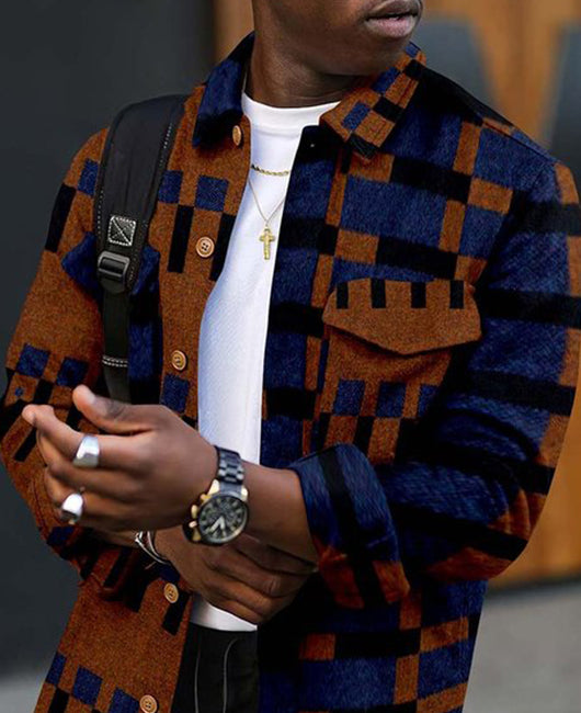 Color-block Button Up Flap Pocket Jacket