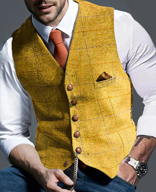 Men Plaid Buttoned Waistcoat