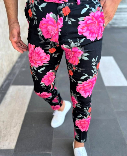 Casual Floral Slim Fit Pocket Straight Pencil Pants