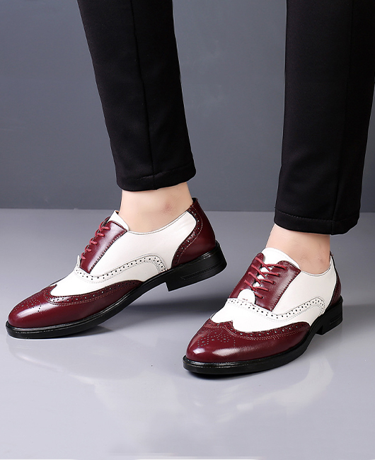 Business Color Block Point Toe Carved Dress Shoes