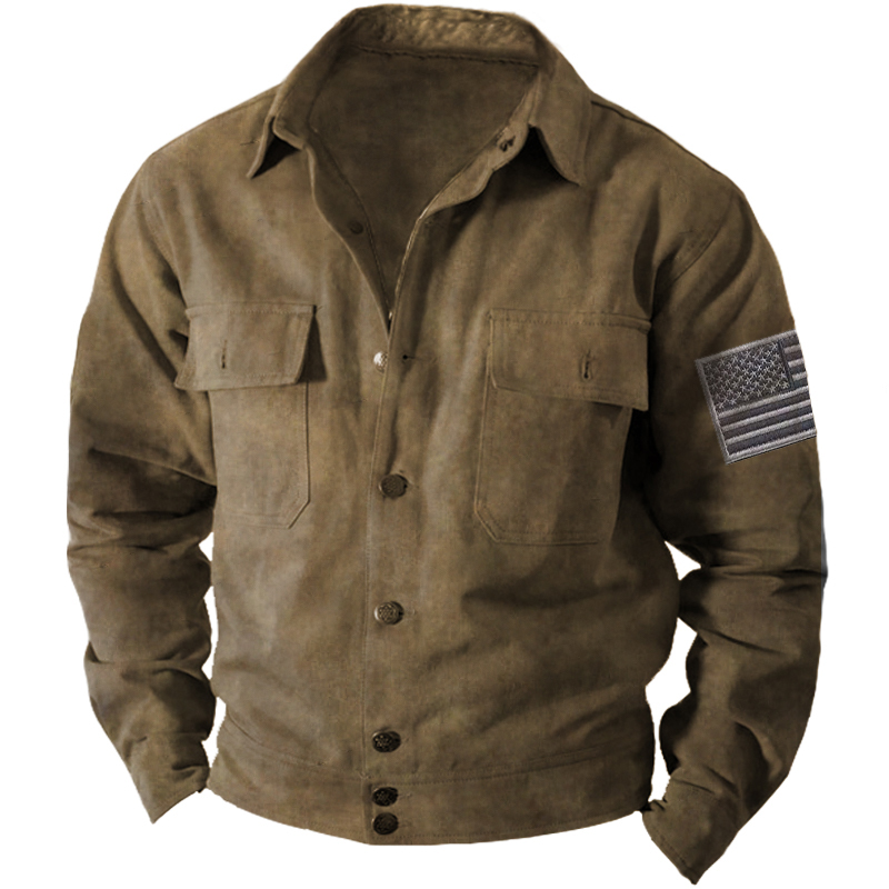 Men's Western Cowboy Velcro Washed Vintage Cargo Jacket