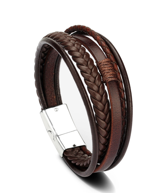 Vintage Plain Braided Leather Wrap Layered Bracelet
