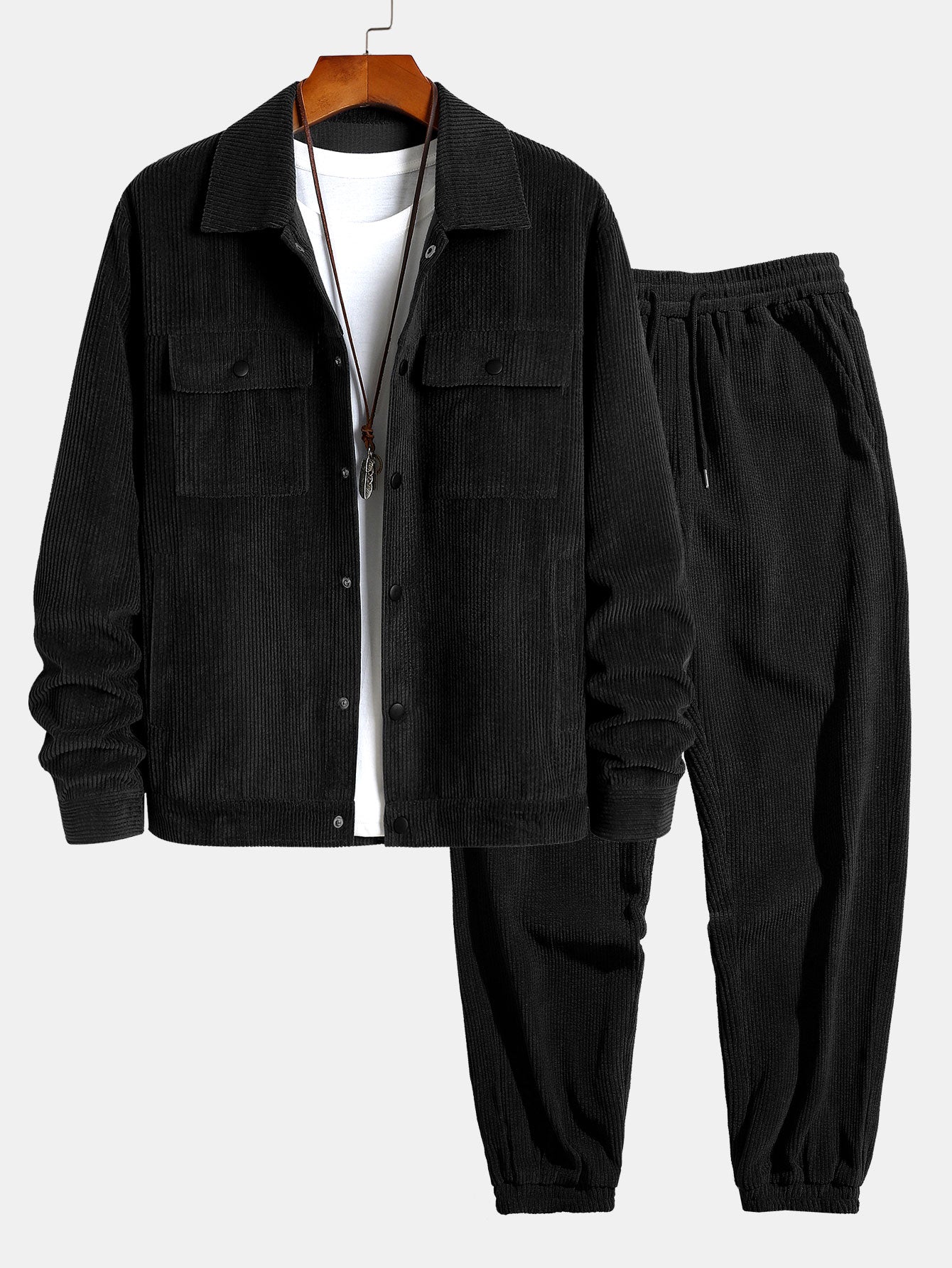 Corduroy Jacket With Pockets & Drawstring Corduroy Jogger Pants