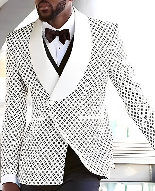 OK Elegant Allover Print Lapel Collar One Button Blazer