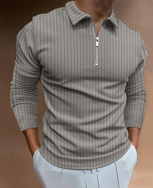 Lapel Collar Ribbed Polo Shirt